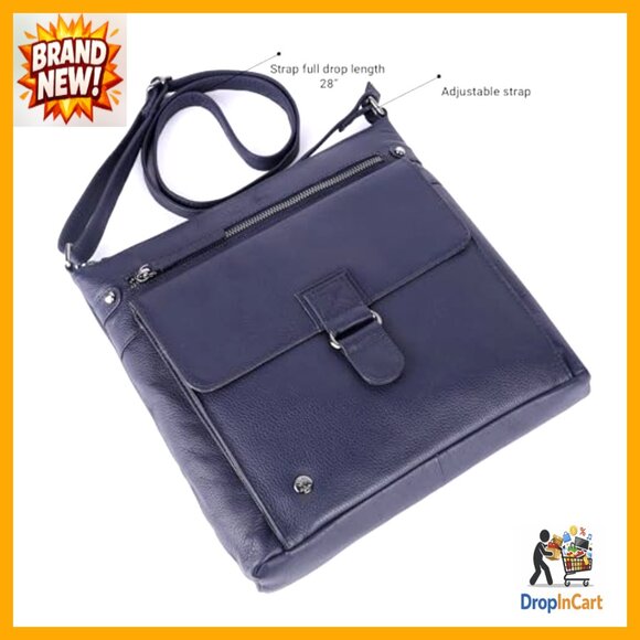 Large Genuine Leather Crossbody Bag Triple Zip Sling Shoulder Purse Elegant